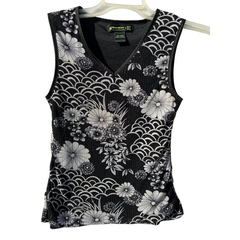 Monte Milano women’s tank size 5 black and white floral lined